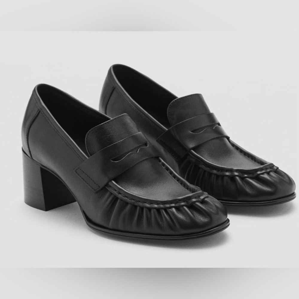 Mango Heeled Leather Black Women's Loafer Heels NWT 0443